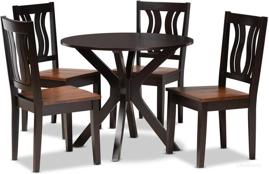 The appearance of Baxton Studio Mare Modern And Contemporary Transitional Two Tone Dark Brown And Walnut Brown Finished Wood 5 Piece Dining Set designed by Baxton Studio in the modern / contemporary interior design. This walnut brown piece of furniture  was selected by 1StopBedrooms from Mare Collection to add a touch of cosiness and style into your home. Sku: Mare-Dark Brown/Walnut-5PC Dining Set. Product Type: Dining Room Set. Material: Rubberwood. Image1