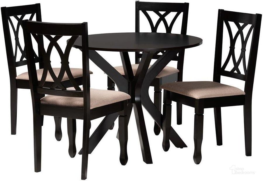 The appearance of Baxton Studio Maya Modern Beige Fabric and Espresso Brown Finished Wood 5 Piece Dining Set designed by Baxton Studio in the modern / contemporary interior design. This brown and beige piece of furniture  was selected by 1StopBedrooms from Maya Collection to add a touch of cosiness and style into your home. Sku: Maya-Sand/Dark Brown-5PC Dining Set. Product Type: Dining Room Set. Material: Rubberwood. Image1