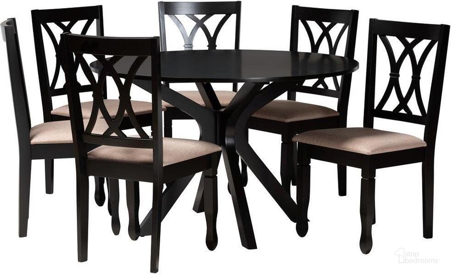 The appearance of Baxton Studio Maya Modern Beige Fabric and Espresso Brown Finished Wood 7 Piece Dining Set designed by Baxton Studio in the modern / contemporary interior design. This brown and beige piece of furniture  was selected by 1StopBedrooms from Maya Collection to add a touch of cosiness and style into your home. Sku: Maya-Sand/Dark Brown-7PC Dining Set. Product Type: Dining Room Set. Material: Rubberwood. Image1