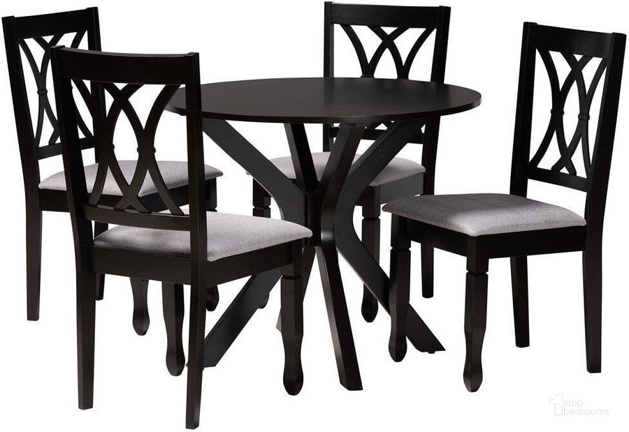 The appearance of Baxton Studio Maya Modern Grey Fabric and Espresso Brown Finished Wood 5 Piece Dining Set designed by Baxton Studio in the modern / contemporary interior design. This espresso brown piece of furniture  was selected by 1StopBedrooms from Maya Collection to add a touch of cosiness and style into your home. Sku: Maya-Grey/Dark Brown-5PC Dining Set. Product Type: Dining Room Set. Material: Rubberwood. Image1