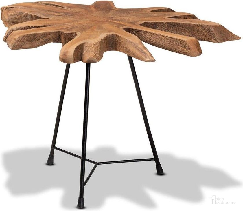 The appearance of Baxton Studio Merci Rustic Industrial Natural Brown and Black End Table with Teak Tree Trunk Tabletop designed by Baxton Studio in the rustic / southwestern interior design. This black and brown piece of furniture  was selected by 1StopBedrooms from Merci Collection to add a touch of cosiness and style into your home. Sku: Merci-Natural/Black-ET. Material: Metal. Product Type: End Table. Image1