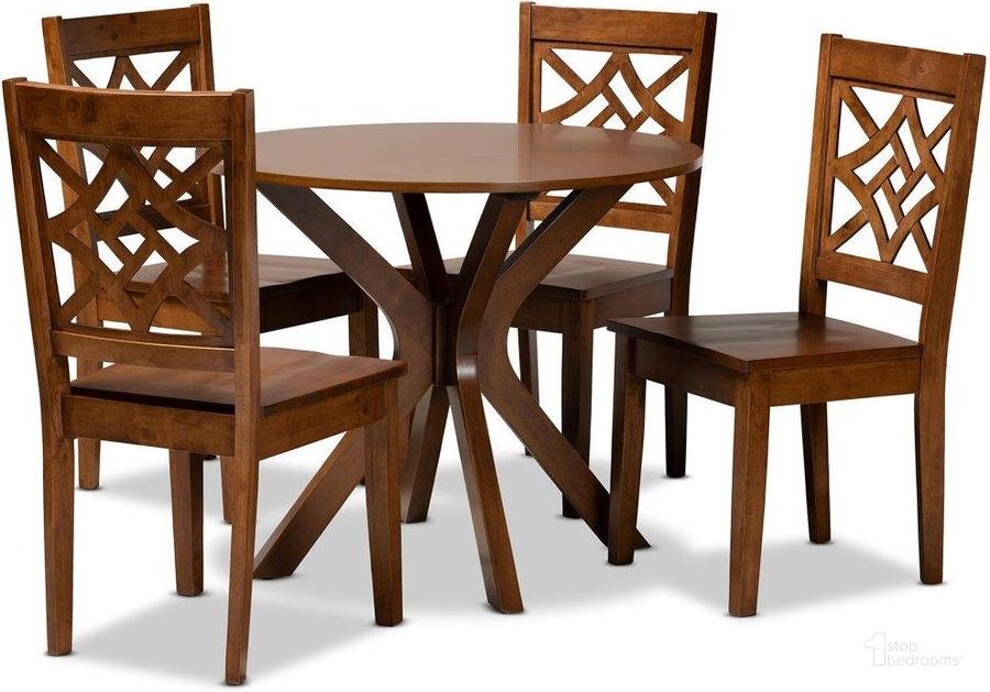 The appearance of Baxton Studio Miela Modern And Contemporary Walnut Brown Finished Wood 5 Piece Dining Set designed by Baxton Studio in the modern / contemporary interior design. This walnut piece of furniture  was selected by 1StopBedrooms from Miela Collection to add a touch of cosiness and style into your home. Sku: Miela-Walnut-5PC Dining Set. Product Type: Dining Room Set. Material: Rubberwood. Image1