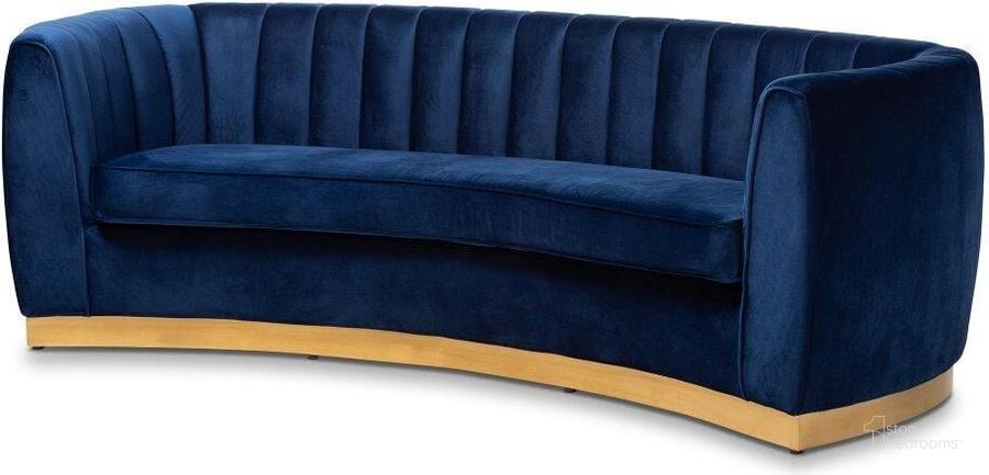 The appearance of Baxton Studio Milena Glam Royal Blue Velvet Fabric Upholstered Gold-Finished Sofa designed by Baxton Studio in the glam interior design. This royal blue and gold piece of furniture  was selected by 1StopBedrooms from Milena Collection to add a touch of cosiness and style into your home. Sku: TSF5504A-Dark Royal Blue/Gold-SF. Product Type: Sofa. Material: Plywood. Image1