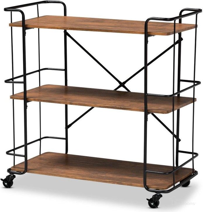 The appearance of Baxton Studio Neal Rustic Industrial Style Black Metal and Walnut Finished Wood Bar and Kitchen Serving Cart designed by Baxton Studio in the rustic / southwestern interior design. This black piece of furniture  was selected by 1StopBedrooms from Neal Collection to add a touch of cosiness and style into your home. Sku: SR192044L-Rustic Brown/Black-Cart. Material: MDF. Product Type: Kitchen Islands and Serving Cart. Image1