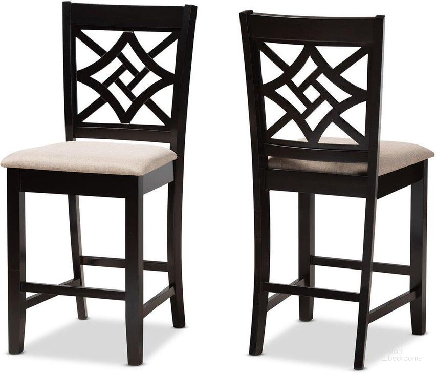 The appearance of Baxton Studio Nicolette Modern And Contemporary Sand Fabric Upholstered And Dark Brown Finished Wood 2 Piece Counter Stool Set designed by Baxton Studio in the modern / contemporary interior design. This sand and dark brown piece of furniture  was selected by 1StopBedrooms from Nicolette Collection to add a touch of cosiness and style into your home. Sku: RH340P-Sand/Dark Brown-PC. Product Type: Barstool. Material: Rubberwood. Image1