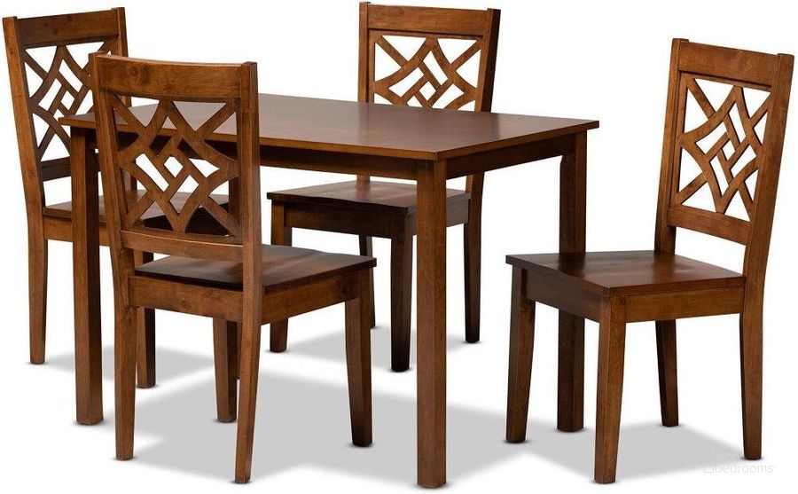 The appearance of Baxton Studio Nicolette Modern And Contemporary Walnut Brown Finished Wood 5 Piece Dining Set designed by Baxton Studio in the modern / contemporary interior design. This walnut brown piece of furniture  was selected by 1StopBedrooms from Nicolette Collection to add a touch of cosiness and style into your home. Sku: RH340C-Walnut-5PC Dining Set. Product Type: Dining Room Set. Material: Rubberwood. Image1