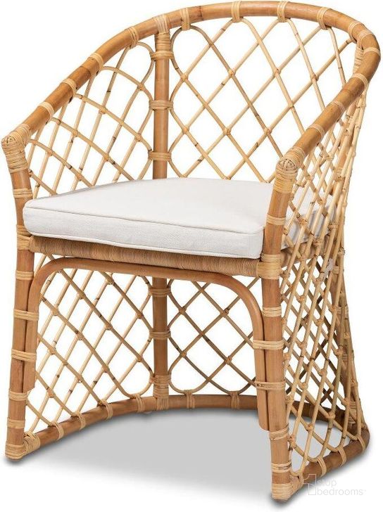 The appearance of Baxton Studio Orchard Modern Bohemian White Fabric Upholstered and Natural Brown Rattan Dining Chair designed by Baxton Studio in the coastal interior design. This natural brown piece of furniture  was selected by 1StopBedrooms from Orchard Collection to add a touch of cosiness and style into your home. Sku: Orchard-Rattan-DC. Product Type: Dining Chair. Material: Cotton. Image1