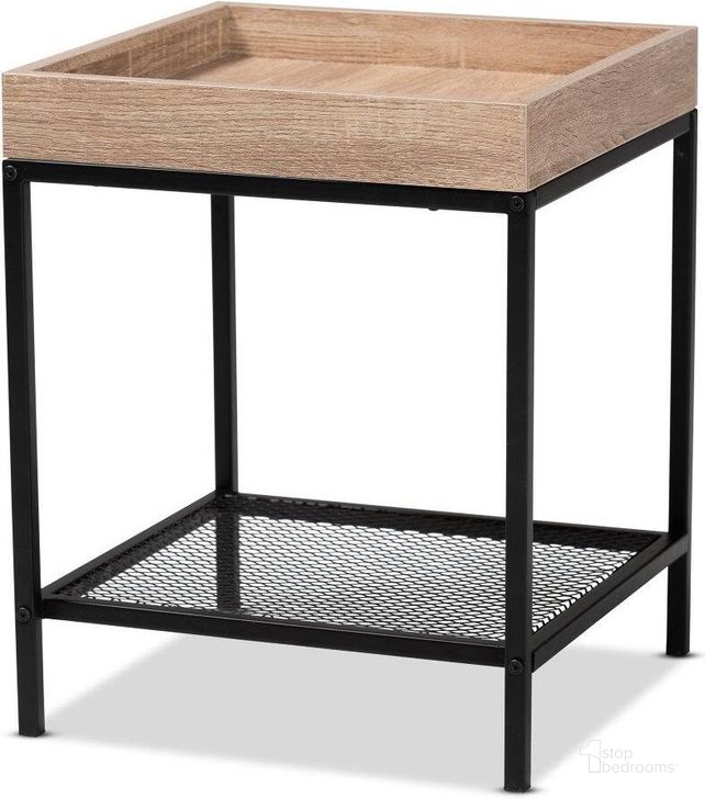 The appearance of Baxton Studio Overton Modern Industrial Oak Brown Finished Wood And Black Metal End Table designed by Baxton Studio in the industrial interior design. This oak brown piece of furniture  was selected by 1StopBedrooms from Overton Collection to add a touch of cosiness and style into your home. Sku: LCF20269-Wood/Metal-ET. Material: Metal. Product Type: End Table. Image1