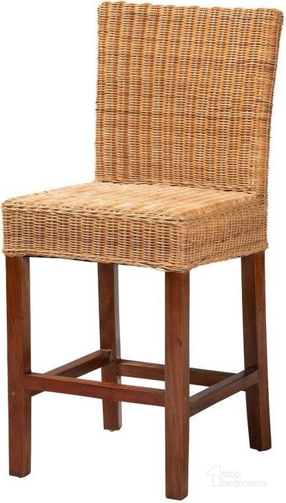 The appearance of Baxton Studio Racquel Modern Bohemian Natural Rattan And Mahogany Wood Counter Stool designed by Baxton Studio in the coastal interior design. This brown piece of furniture  was selected by 1StopBedrooms from Racquel Collection to add a touch of cosiness and style into your home. Sku: DC9002-Rattan-CS. Material: Wood. Product Type: Barstool. Image1