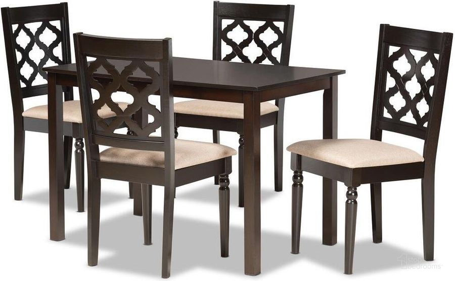 The appearance of Baxton Studio Ramiro Modern And Contemporary Sand Fabric Upholstered And Dark Brown Finished Wood 5 Piece Dining Set designed by Baxton Studio in the modern / contemporary interior design. This sand and dark brown piece of furniture  was selected by 1StopBedrooms from Ramiro Collection to add a touch of cosiness and style into your home. Sku: RH336C-Sand/Dark Brown-5PC Dining Set. Product Type: Dining Room Set. Material: Rubberwood. Image1