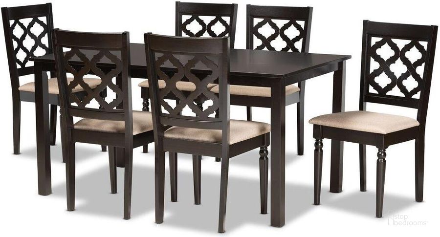 The appearance of Baxton Studio Ramiro Modern And Contemporary Sand Fabric Upholstered And Dark Brown Finished Wood 7 Piece Dining Set designed by Baxton Studio in the modern / contemporary interior design. This sand and dark brown piece of furniture  was selected by 1StopBedrooms from Ramiro Collection to add a touch of cosiness and style into your home. Sku: RH336C-Sand/Dark Brown-7PC Dining Set. Product Type: Dining Room Set. Material: Rubberwood. Image1