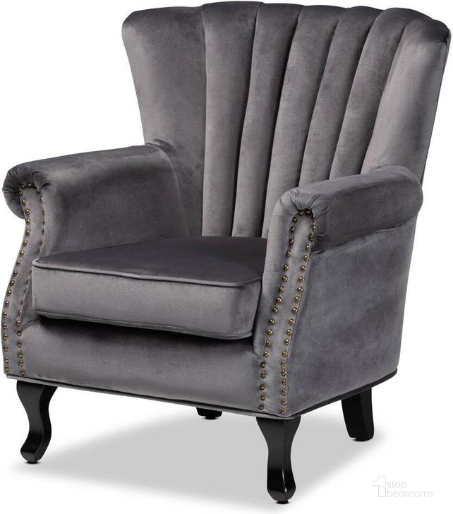 The appearance of Baxton Studio Relena Classic and Traditional Grey Velvet Fabric Upholstered and Dark Brown Finished Wood Arm Chair designed by Baxton Studio in the traditional interior design. This grey and dark brown piece of furniture  was selected by 1StopBedrooms from Relena Collection to add a touch of cosiness and style into your home. Sku: 904-Shiny Velvet Grey-Chair. Material: Wood. Product Type: Arm Chair. Image1