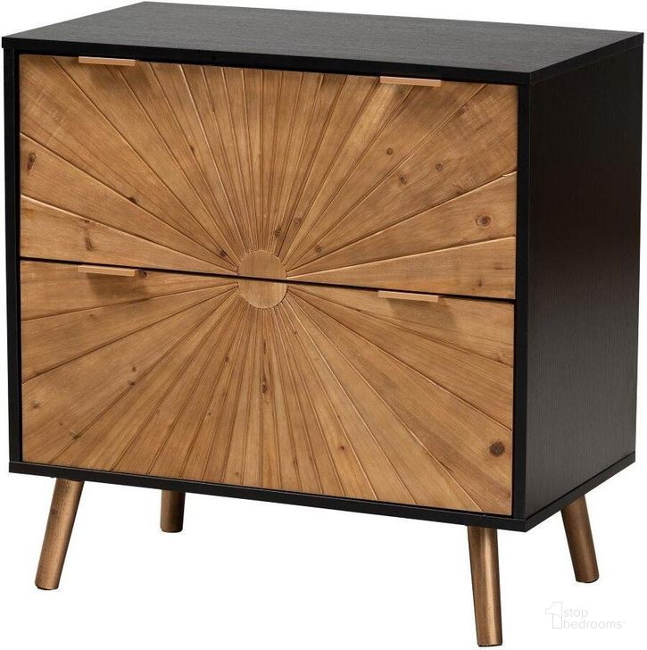 The appearance of Baxton Studio Richardson Mid Century Transitional Two Tone Black and Natural Brown Finished Wood 2 Drawer Storage Cabinet designed by Baxton Studio in the transitional interior design. This brown/black piece of furniture  was selected by 1StopBedrooms from Richardson Collection to add a touch of cosiness and style into your home. Sku: LCF20144-2DW-Cabinet. Material: Wood. Product Type: Storage Cabinet. Image1
