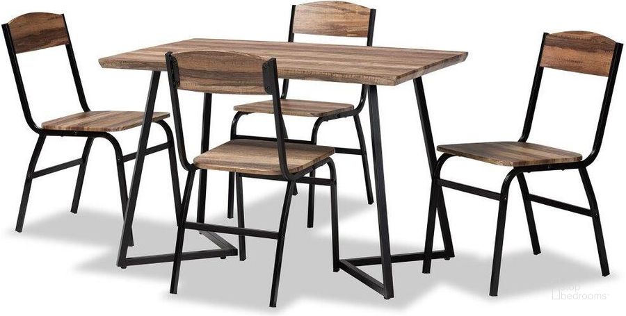 The appearance of Baxton Studio Roana Modern and Contemporary Walnut Brown Finished Wood and Black Metal 5-Piece Dining Set designed by Baxton Studio in the modern / contemporary interior design. This walnut brown piece of furniture  was selected by 1StopBedrooms from Roana Collection to add a touch of cosiness and style into your home. Sku: D01323-5PC Dining Set. Material: Metal. Product Type: Dining Room Set. Image1