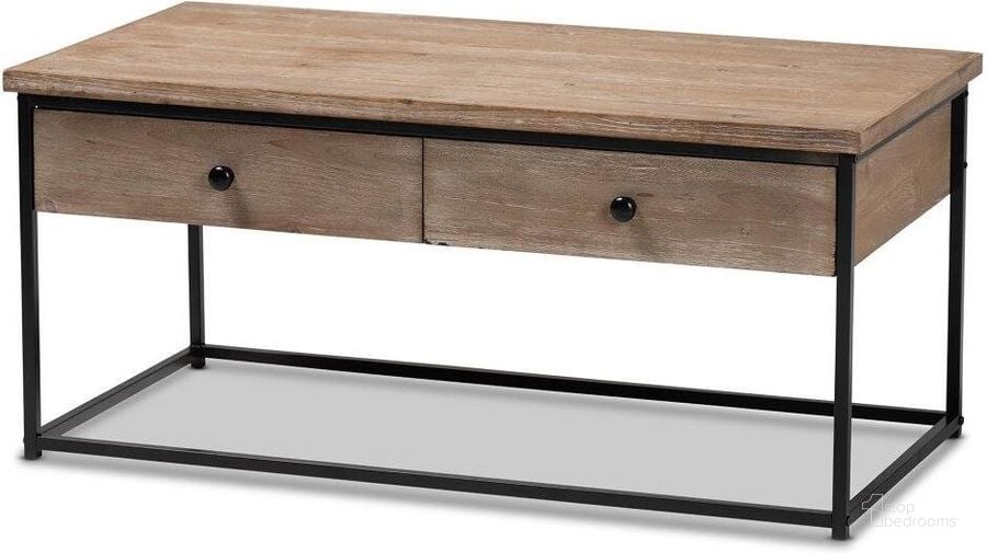 The appearance of Baxton Studio Roderick Modern And Contemporary Weathered Oak Finished Wood And Black Metal 2-Drawer Coffee Table designed by Baxton Studio in the modern / contemporary interior design. This weathered oak piece of furniture  was selected by 1StopBedrooms from Roderick Collection to add a touch of cosiness and style into your home. Sku: LCF20257A-Wood/Table-CT. Material: Wood. Product Type: Coffee Table. Image1