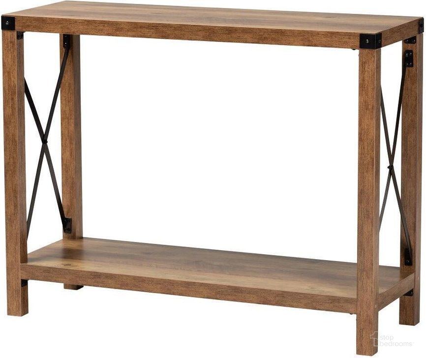 The appearance of Baxton Studio Rumi Modern Farmhouse Natural Brown Finished Wood and Black Metal Console Table designed by Baxton Studio in the country / farmhouse interior design. This brown/black piece of furniture  was selected by 1StopBedrooms from Rumi Collection to add a touch of cosiness and style into your home. Sku: LCF20330-Wood-Console Table. Product Type: Console Table. Material: MDF. Image1
