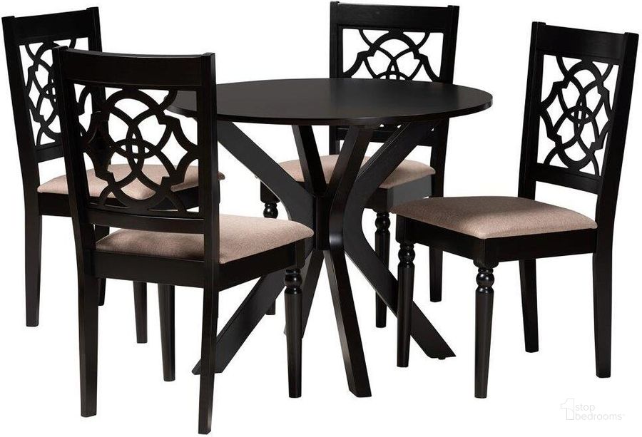 The appearance of Baxton Studio Sadie Modern Beige Fabric and Espresso Brown Finished Wood 5 Piece Dining Set designed by Baxton Studio in the modern / contemporary interior design. This brown and beige piece of furniture  was selected by 1StopBedrooms from Sadie Collection to add a touch of cosiness and style into your home. Sku: Sadie-Sand/Dark Brown-5PC Dining Set. Product Type: Dining Room Set. Material: Rubberwood. Image1
