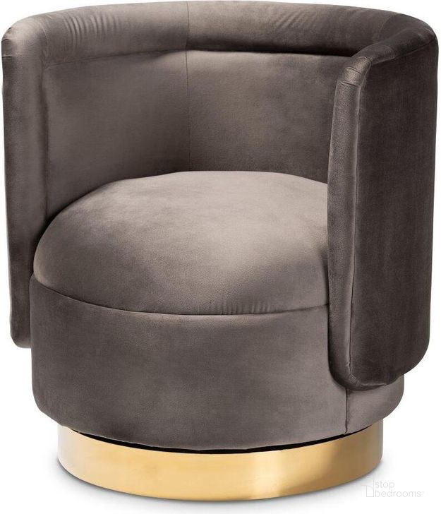 The appearance of Baxton Studio Saffi Glam and Luxe Grey Velvet Fabric Upholstered Gold Finished Swivel Accent Chair designed by Baxton Studio in the glam interior design. This grey piece of furniture  was selected by 1StopBedrooms from Saffi Collection to add a touch of cosiness and style into your home. Sku: TSF-6653-Grey/Gold-CC. Product Type: Accent Chair. Material: Plywood. Image1