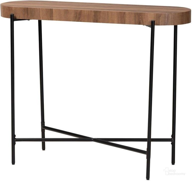 The appearance of Baxton Studio Savion Modern Industrial Walnut Brown Finished Wood and Black Metal Console Table designed by Baxton Studio in the industrial interior design. This walnut brown piece of furniture  was selected by 1StopBedrooms from Savion Collection to add a touch of cosiness and style into your home. Sku: LCF20448-Console Table. Product Type: Console Table. Material: MDF. Image1