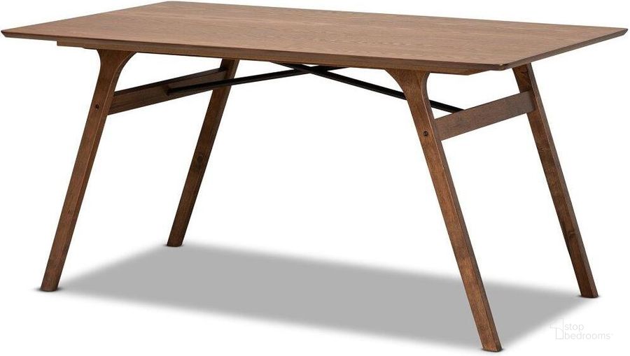 The appearance of Baxton Studio Saxton Mid-Century Modern Transitional Walnut Brown Finished Wood Dining Table designed by Baxton Studio in the modern / contemporary interior design. This walnut brown piece of furniture  was selected by 1StopBedrooms from Saxton Collection to add a touch of cosiness and style into your home. Sku: RDT347-Walnut-DT. Table Base Style: Legs. Material: Wood. Product Type: Dining Table. Table Top Shape: Rectangular. Size: 59". Image1