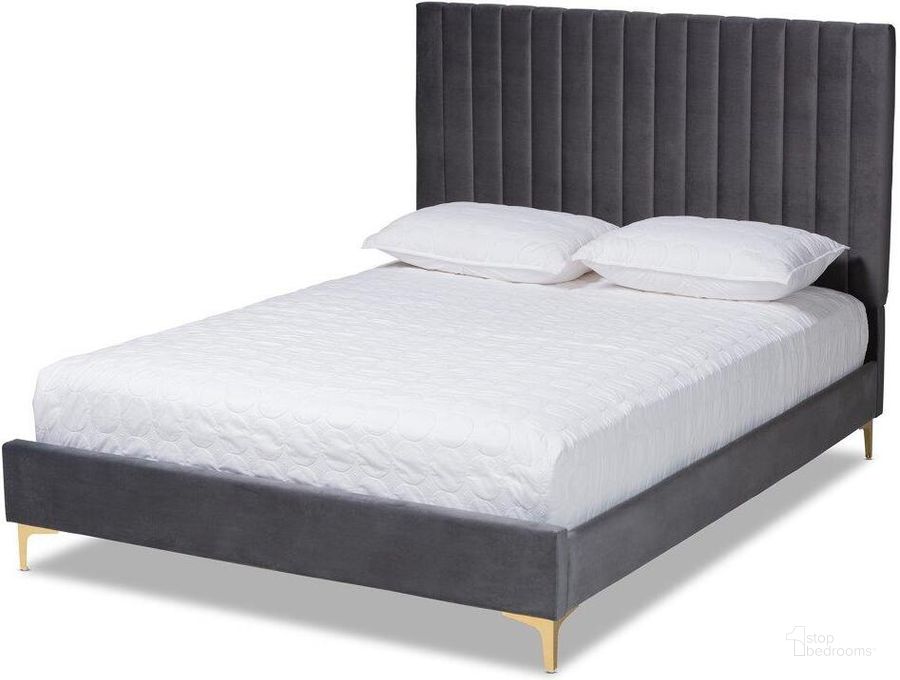 The appearance of Baxton Studio Serrano Contemporary Glam And Luxe Grey Velvet Fabric Upholstered And Gold Metal Full Size Platform Bed designed by Baxton Studio in the modern / contemporary interior design. This grey and gold piece of furniture  was selected by 1StopBedrooms from Serrano Collection to add a touch of cosiness and style into your home. Sku: BBT61079.11-Grey Velvet/Gold-Full. Bed Type: Platform Bed. Product Type: Platform Bed. Bed Size: Full. Material: MDF. Image1
