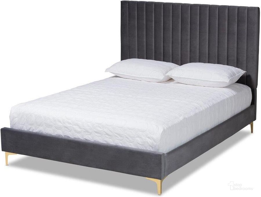The appearance of Baxton Studio Serrano Contemporary Glam And Luxe Grey Velvet Fabric Upholstered And Gold Metal Queen Size Platform Bed designed by Baxton Studio in the glam interior design. This grey and gold piece of furniture  was selected by 1StopBedrooms from Serrano Collection to add a touch of cosiness and style into your home. Sku: BBT61079.11-Grey Velvet/Gold-Queen. Bed Type: Platform Bed. Product Type: Platform Bed. Bed Size: Queen. Material: Rubberwood. Image1