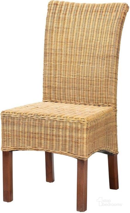 The appearance of Baxton Studio Shamara Modern Bohemian Natural Rattan And Mahogany Wood Dining Chair designed by Baxton Studio in the coastal interior design. This brown piece of furniture  was selected by 1StopBedrooms from Shamara Collection to add a touch of cosiness and style into your home. Sku: DC9001-Rattan-DC. Material: Wood. Product Type: Dining Chair. Image1