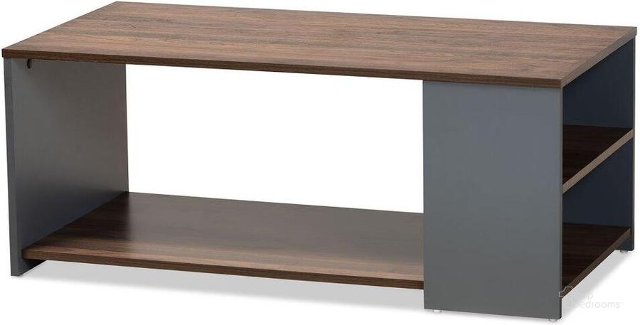 The appearance of Baxton Studio Thornton Modern And Contemporary Two Tone Walnut Brown And Grey Finished Wood Storage Coffee Table designed by Baxton Studio in the modern / contemporary interior design. This walnut brown piece of furniture  was selected by 1StopBedrooms from Thornton Collection to add a touch of cosiness and style into your home. Sku: CT8003-Walnut/Grey-CT. Product Type: Coffee Table. Material: MDF. Image1