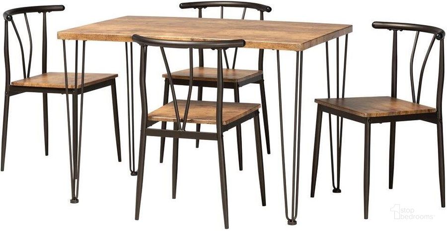 The appearance of Baxton Studio Tilda Modern Industrial Natural Brown Finished Wood And Dark Bronze Metal 5-Piece Dining Set designed by Baxton Studio in the modern / contemporary interior design. This brown piece of furniture  was selected by 1StopBedrooms from Tilda Collection to add a touch of cosiness and style into your home. Sku: D01329-5PC-Dining Set. Product Type: Dining Room Set. Material: MDF. Image1