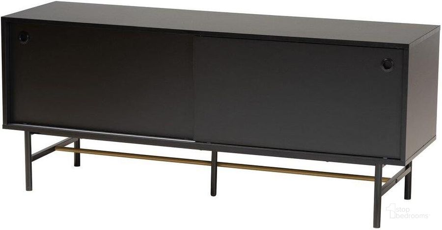 The appearance of Baxton Studio Truett Modern Dark Brown Finished Wood and Two Tone Black and Gold Metal TV Stand designed by Baxton Studio in the modern / contemporary interior design. This brown/black piece of furniture  was selected by 1StopBedrooms from Truett Collection to add a touch of cosiness and style into your home. Sku: LCF20271-Dark Brown-TV Stand. Material: Wood. Product Type: TV Stand. Image1