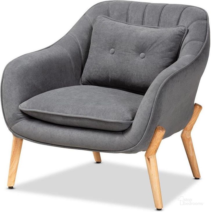 The appearance of Baxton Studio Valentina Mid-Century Modern Transitional Grey Velvet Fabric Upholstered And Natural Wood Finished Armchair designed by Baxton Studio in the transitional interior design. This natural piece of furniture  was selected by 1StopBedrooms from Valentina Collection to add a touch of cosiness and style into your home. Sku: 924-Velvet Grey-Chair. Material: Wood. Product Type: Arm Chair. Image1