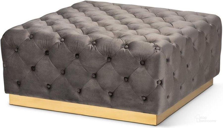 The appearance of Baxton Studio Verene Glam and Luxe Grey Velvet Fabric Upholstered Gold Finished Square Cocktail Ottoman designed by Baxton Studio in the glam interior design. This grey piece of furniture  was selected by 1StopBedrooms from Verene Collection to add a touch of cosiness and style into your home. Sku: TSF-6690-Grey/Gold-Otto. Product Type: Ottoman. Material: Plywood. Image1