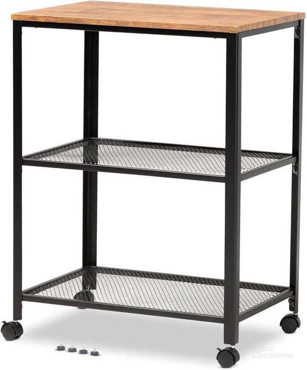 The appearance of Baxton Studio Verna Vintage Rustic Industrial Black Finished Metal and Oak Brown Finished Wood Kitchen Serving Cart designed by Baxton Studio in the rustic / southwestern interior design. This black piece of furniture  was selected by 1StopBedrooms from Verna Collection to add a touch of cosiness and style into your home. Sku: SR1803040-Rustic Brown/Black-Cart. Material: Metal. Product Type: Kitchen Islands and Serving Cart. Image1