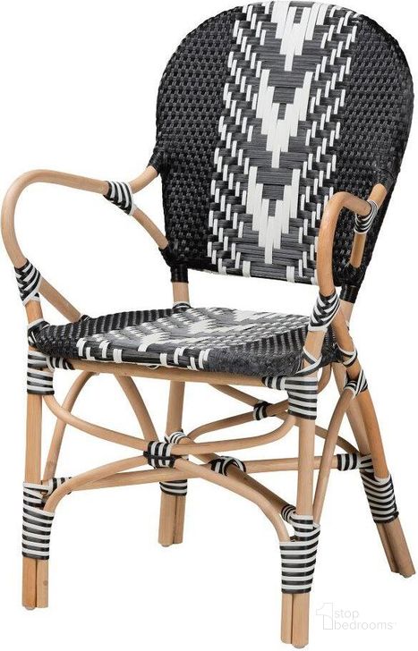 The appearance of Baxton Studio Wallis Modern French Two Tone Black and White Weaving and Natural Rattan Indoor Dining Chair designed by Baxton Studio in the modern / contemporary interior design. This black/white piece of furniture  was selected by 1StopBedrooms from Wallis Collection to add a touch of cosiness and style into your home. Sku: BC010-W3-Rattan-DC Arm. Material: Natural Rattan. Product Type: Dining Chair. Image1