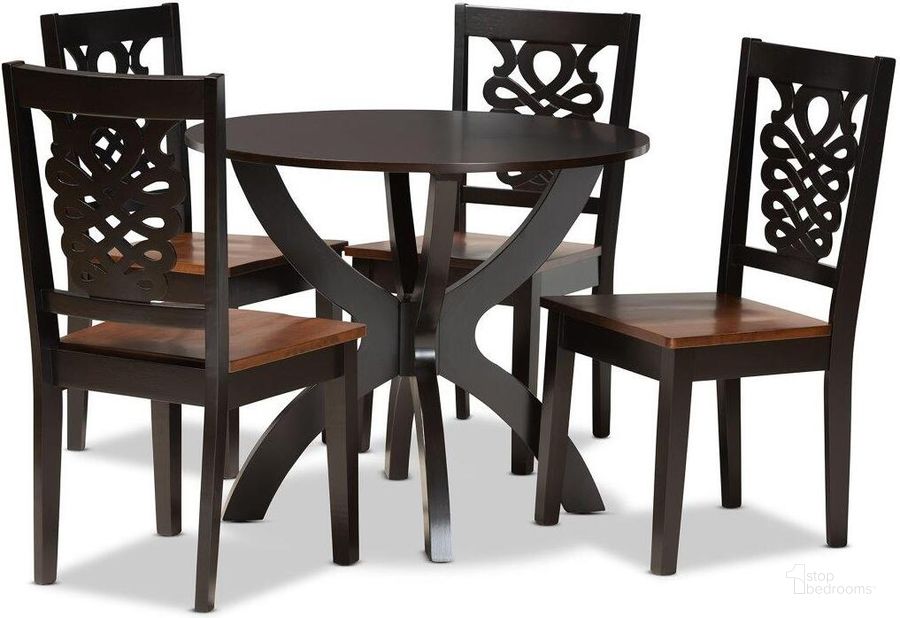 The appearance of Baxton Studio Wanda Modern And Contemporary Transitional Two Tone Dark Brown And Walnut Brown Finished Wood 5 Piece Dining Set designed by Baxton Studio in the modern / contemporary interior design. This walnut brown piece of furniture  was selected by 1StopBedrooms from Wanda Collection to add a touch of cosiness and style into your home. Sku: Wanda-Dark Brown/Walnut-5PC Dining Set. Product Type: Dining Room Set. Material: Rubberwood. Image1