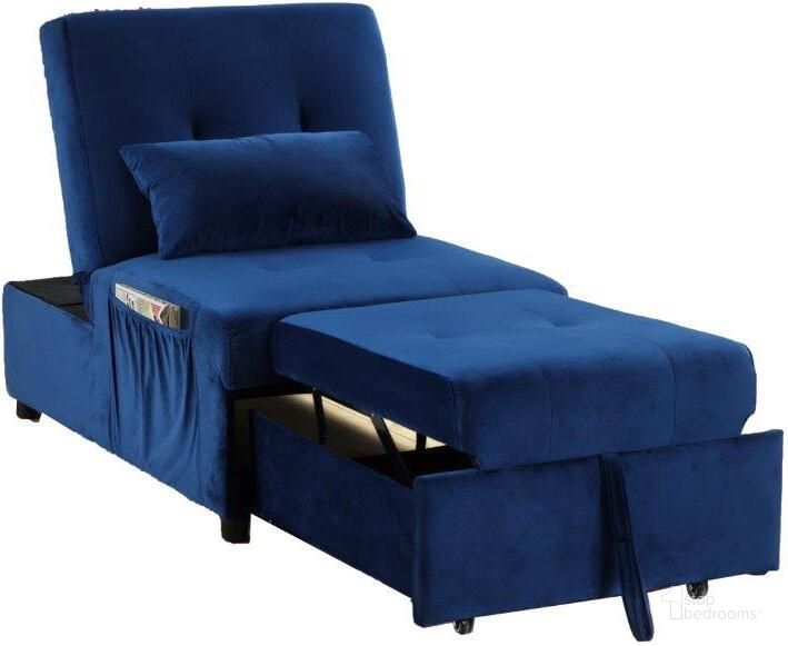 The appearance of Bayani Velvet Adjustable Sleeper Lounge Chaise In Blue designed by Best Master Furniture in the transitional interior design. This blue piece of furniture  was selected by 1StopBedrooms from Bayani Collection to add a touch of cosiness and style into your home. Sku: BL102VBL. Product Type: Chaise. Material: Velvet. Image1