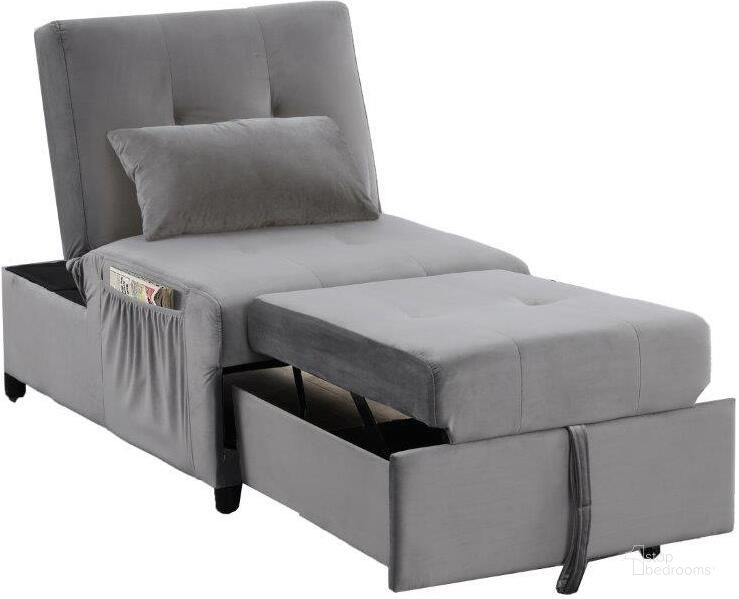 The appearance of Bayani Velvet Adjustable Sleeper Lounge Chaise In Gray designed by Best Master Furniture in the transitional interior design. This gray piece of furniture  was selected by 1StopBedrooms from Bayani Collection to add a touch of cosiness and style into your home. Sku: BL102VG. Product Type: Chaise. Material: Velvet. Image1