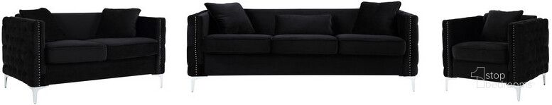 The appearance of Bayberry Black Velvet Sofa Loveseat Chair Living Room Set designed by Lilola Home in the modern / contemporary interior design. This black piece of furniture  was selected by 1StopBedrooms from Bayberry Collection to add a touch of cosiness and style into your home. Sku: 89634. Material: Wood. Product Type: Living Room Set. Image1