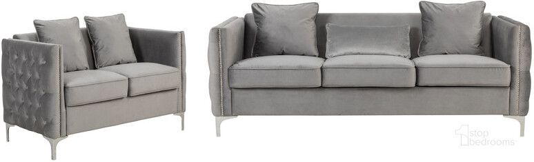 The appearance of Bayberry Gray Velvet Sofa Loveseat Living Room Set designed by Lilola Home in the modern / contemporary interior design. This gray piece of furniture  was selected by 1StopBedrooms from Bayberry Collection to add a touch of cosiness and style into your home. Sku: 89635-SL. Material: Wood. Product Type: Living Room Set. Image1