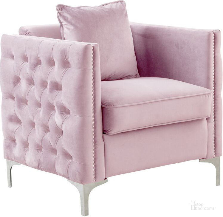 The appearance of Bayberry Pink Velvet Chair With 1 Pillow designed by Lilola Home in the modern / contemporary interior design. This pink piece of furniture  was selected by 1StopBedrooms from Bayberry Collection to add a touch of cosiness and style into your home. Sku: 89634PK-C. Material: Wood. Product Type: Accent Chair. Image1