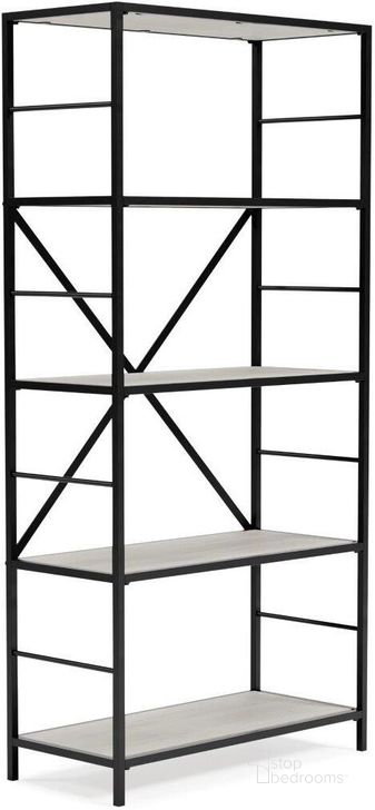 The appearance of Bayflynn White And Black 30 Inch Bookcase designed by Signature Design by Ashley in the transitional interior design. This white/black piece of furniture  was selected by 1StopBedrooms from Bayflynn Collection to add a touch of cosiness and style into your home. Sku: H288-70. Material: Metal. Product Type: Bookcase. Image1