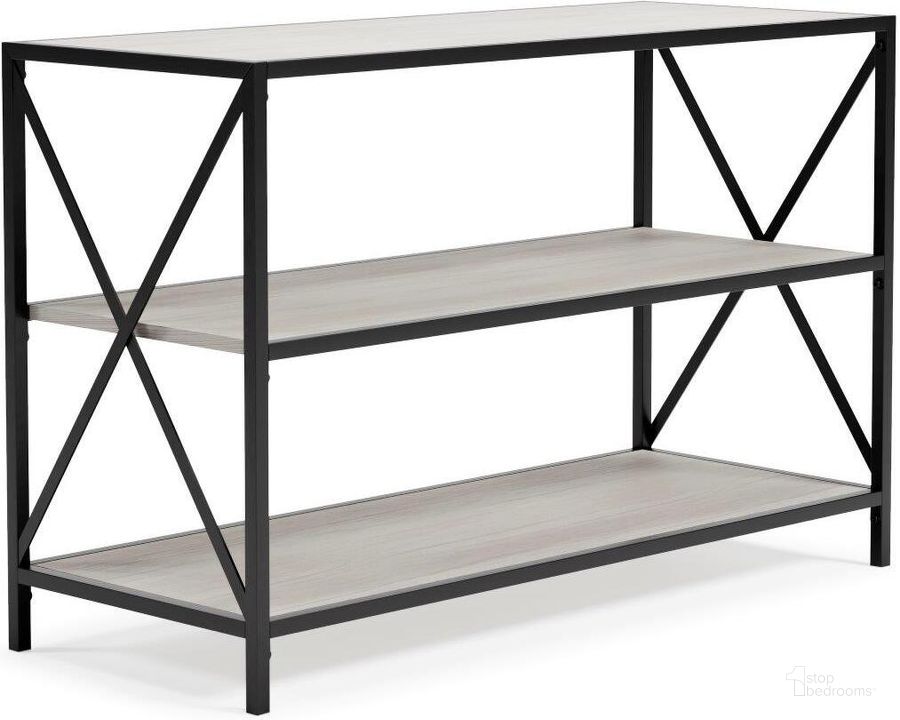 The appearance of Bayflynn White And Black 42 Inch Bookcase designed by Signature Design by Ashley in the transitional interior design. This white/black piece of furniture  was selected by 1StopBedrooms from Bayflynn Collection to add a touch of cosiness and style into your home. Sku: H288-60. Material: Metal. Product Type: Bookcase. Image1