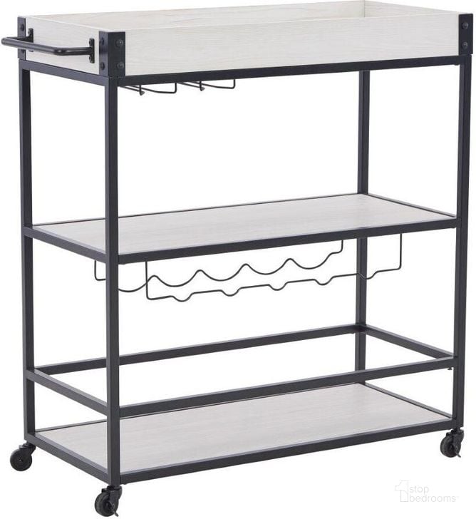 The appearance of Bayflynn White And Black Bar Cart designed by Signature Design by Ashley in the transitional interior design. This white/black piece of furniture  was selected by 1StopBedrooms from Bayflynn Collection to add a touch of cosiness and style into your home. Sku: A4000393. Product Type: Bar Cart. Image1