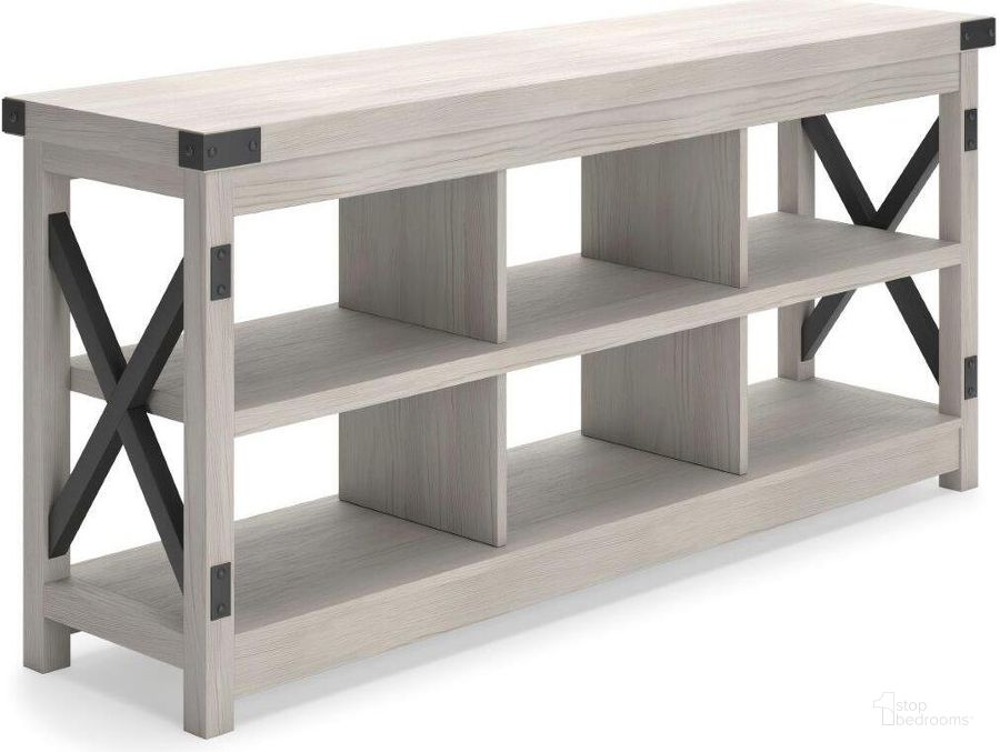 The appearance of Bayflynn White And Black TV Stand designed by Signature Design by Ashley in the transitional interior design. This white/black piece of furniture  was selected by 1StopBedrooms from Bayflynn Collection to add a touch of cosiness and style into your home. Sku: W288-58. Material: Wood. Product Type: TV Stand. Image1
