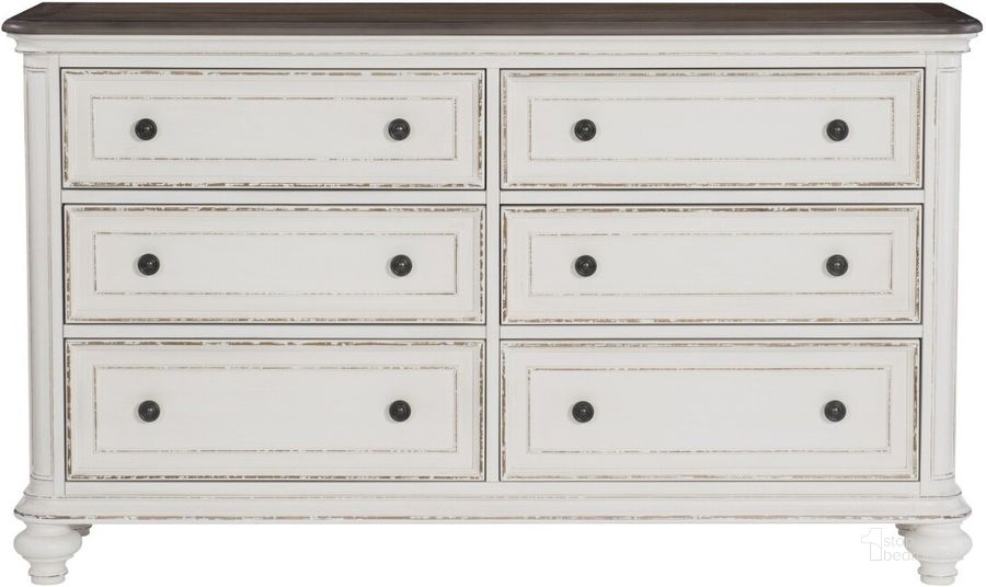 The appearance of Baylesford Antique White And Brown Gray Dresser designed by Homelegance in the transitional interior design. This white and brown piece of furniture  was selected by 1StopBedrooms from Baylesford Collection to add a touch of cosiness and style into your home. Sku: 1624W-5. Material: Wood. Product Type: Dresser. Image1