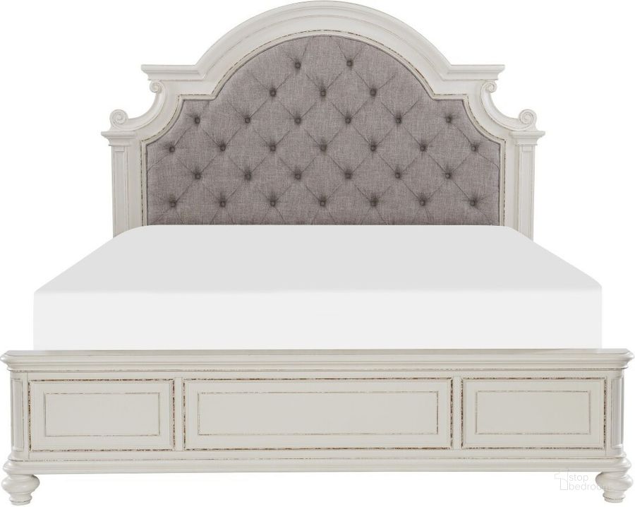 The appearance of Baylesford Antique White King Upholstered Panel Bed designed by Homelegance in the transitional interior design. This white piece of furniture  was selected by 1StopBedrooms from Baylesford Collection to add a touch of cosiness and style into your home. Sku: 1624KW-1;1624KW-2;1624W-3. Bed Type: Panel Bed. Product Type: Panel Bed. Bed Size: King. Image1