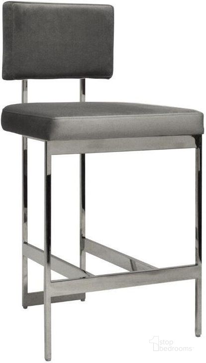 The appearance of Baylor Grey Velvet And Nickel Modern Counter Height Stool designed by Worlds Away in the modern / contemporary interior design. This gray piece of furniture  was selected by 1StopBedrooms from Baylor Collection to add a touch of cosiness and style into your home. Sku: BAYLOR NGRY. Material: Metal. Product Type: Barstool.