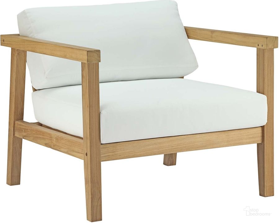 The appearance of Bayport Outdoor Patio Teak Armchair In Natural White designed by Modway in the modern / contemporary interior design. This natural white piece of furniture  was selected by 1StopBedrooms from Bayport Collection to add a touch of cosiness and style into your home. Sku: EEI-2695-NAT-WHI. Material: Wood. Product Type: Outdoor Chair. Image1