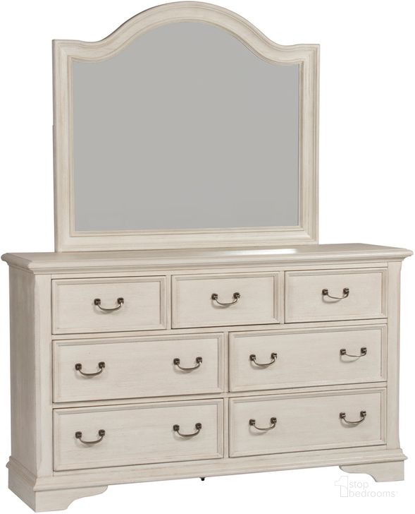 The appearance of Bayside Dresser And Mirror In White designed by Liberty in the transitional interior design. This white piece of furniture  was selected by 1StopBedrooms from Bayside Collection to add a touch of cosiness and style into your home. Sku: 249-BR31;249-BR51. Product Type: Dresser and Mirror. Material: Solid Pine. Image1