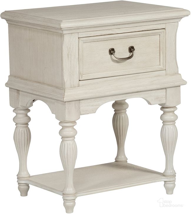 The appearance of Bayside White Leg Nightstand designed by Liberty in the transitional interior design. This white piece of furniture  was selected by 1StopBedrooms from Bayside Collection to add a touch of cosiness and style into your home. Sku: 249-BR62. Material: Wood. Product Type: Nightstand. Image1